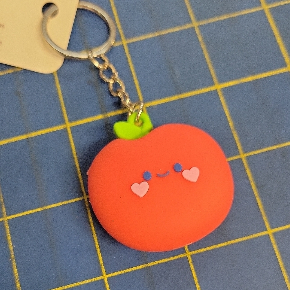 Tomato Red with Happy Face Heart 1.5" Keychain